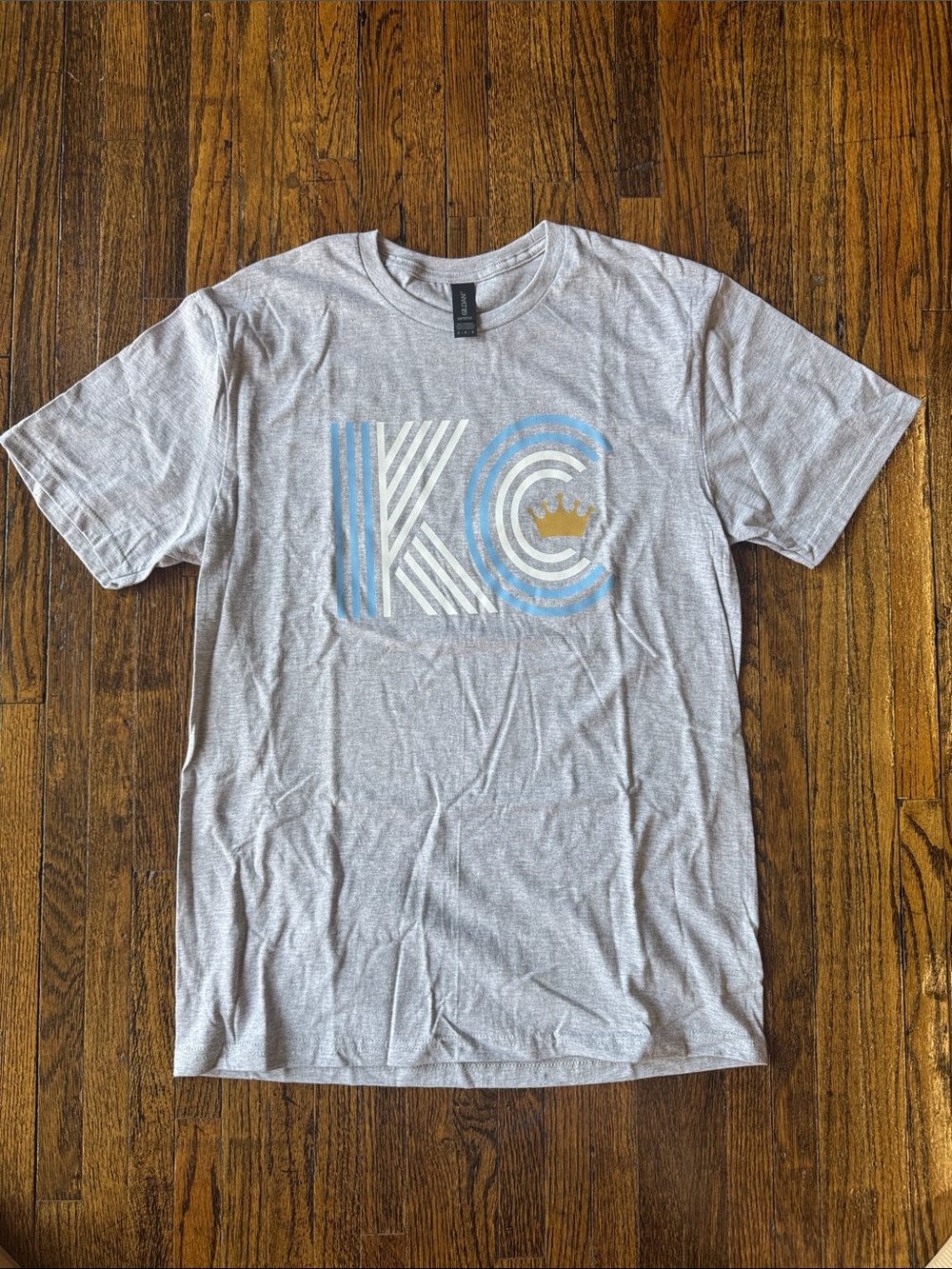 Gildan Light Gray KC Logo Short Sleeve Tee with Blue & Gold Print
